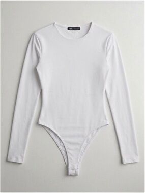 Zara White Long-Sleeve Crew Neck Bodysuit
